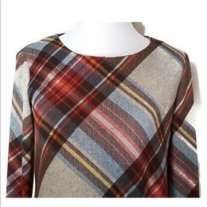Madison Leigh Plaid Dress Ruched Long Sleeve Size